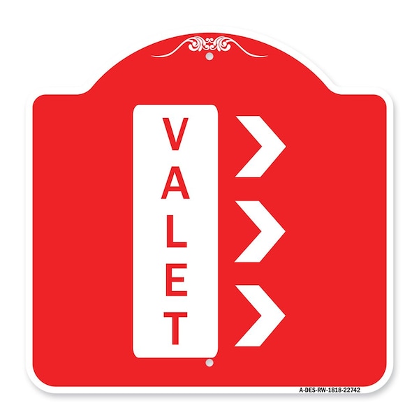 Signmission Designer Series Sign-Valet Right Arrow, Red & White Aluminum Sign, 18" x 18", RW-1818-22742 A-DES-RW-1818-22742 - main